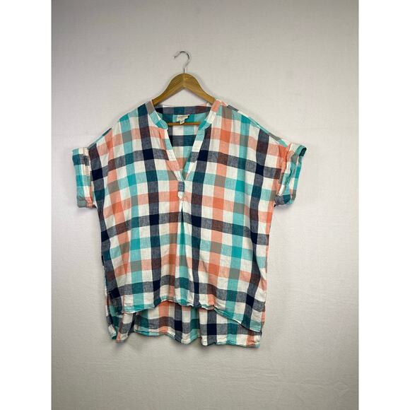 St Johns Bay Short Sleeve Relaxed Checkered Plaid Shirt - Size Large Linen - Picture 3 of 12